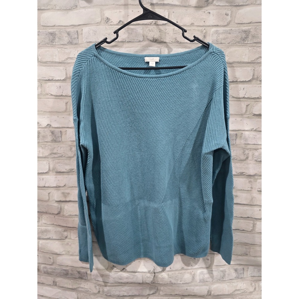 J Jill Women's Size M Boat Neck Ribbed Sweater Blue Topaz Rayon Blend